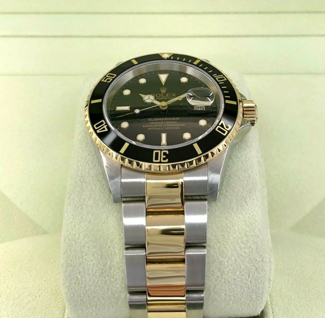 Rolex Black Submariner Date 18K Yellow Gold & Steel Watch Ref 16613 F Serial