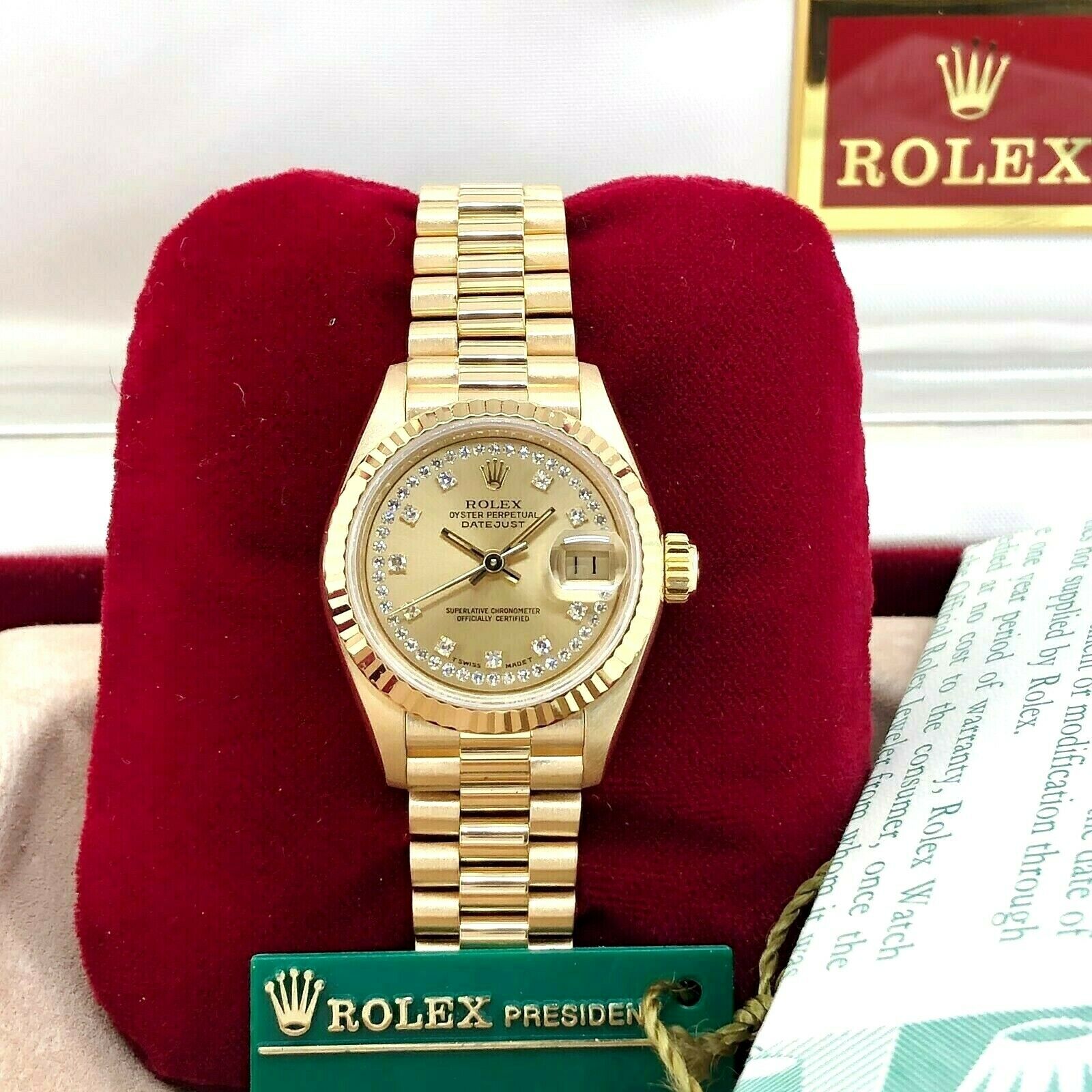 Rolex 26MM Lady President Factory Diamond Datejust 18 Karat Yellow Gold Watch