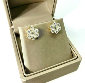 2.31 Carats t.w. Round Diamond Flower Cluster Stud Earrings 14K Yellow Gold