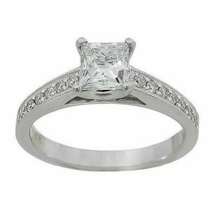 1.27Ct Princess Center Solitaire w/ Accents & Milgrain Diamond Engagement Ring