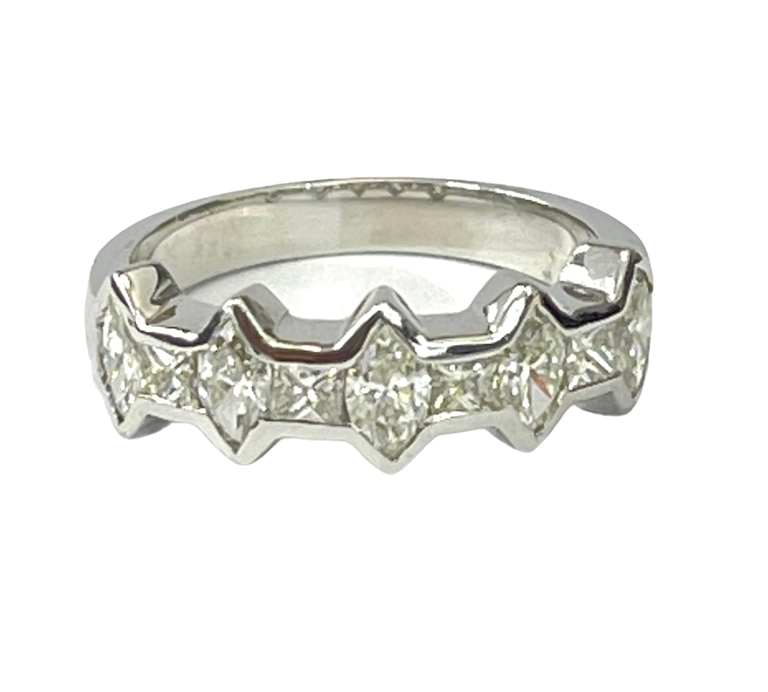 Marquise and Princess Cut Diamond Ring 1.41 Carats White Gold