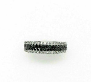 2.61 Carats t.w. Natural Black and White Diamond Pave 4 Row Eternity Ring 18KW