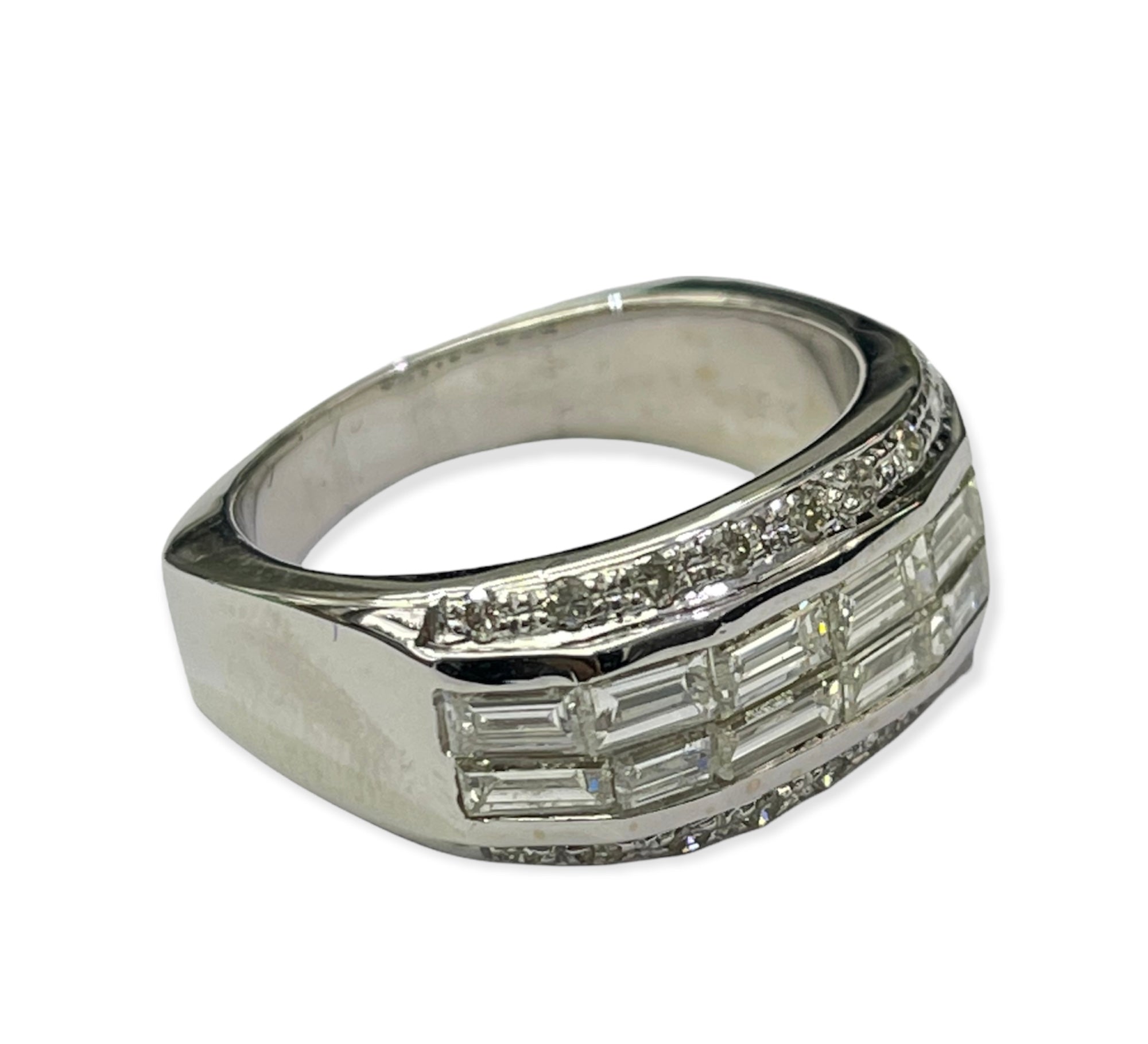 Baguettes Two Rows Diamond Band Ring White Gold 18kt