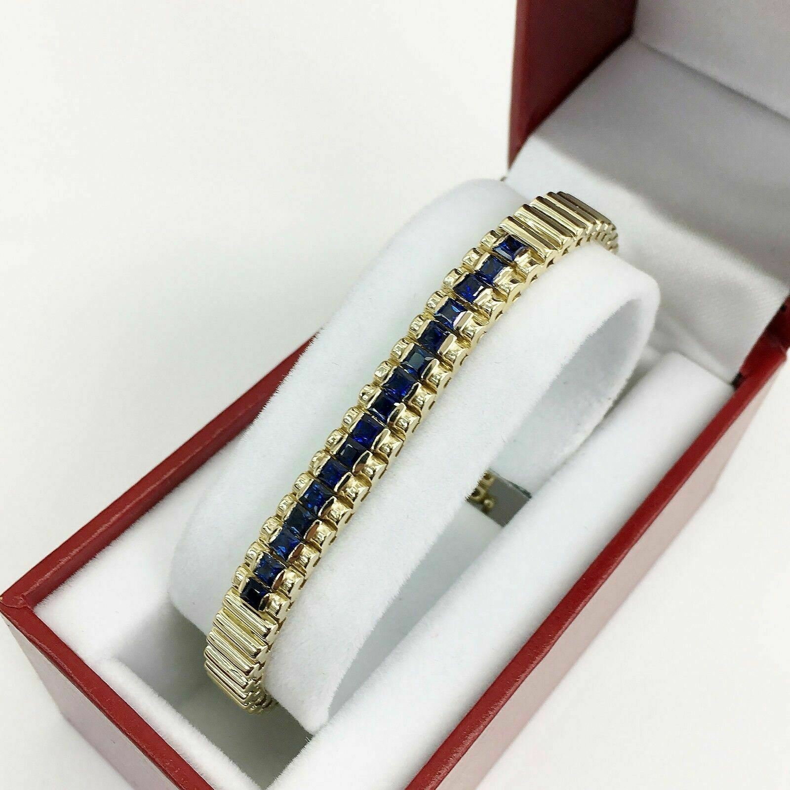 2.25Carats t.w. Bankers Sapphire Tennis Bracelet Custom Made 14K Yellow Gold