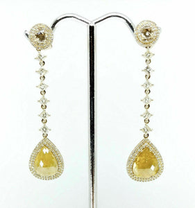 6.65 TCW Diamond Pear Dangle Earrings w/ Champagne Solitaire 14K Yellow Gold