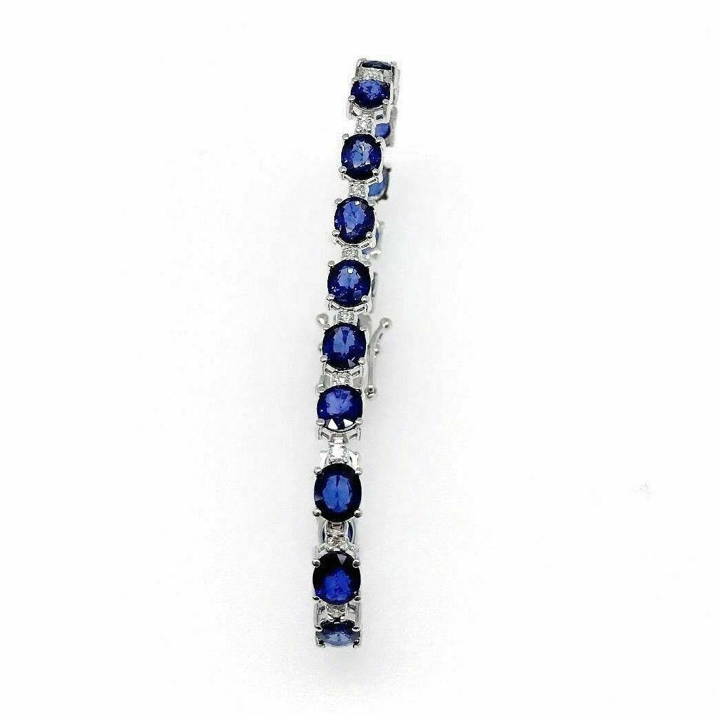 14.50 Carats Blue Sapphire and Diamond Tennis Bracelet 18K White Gold