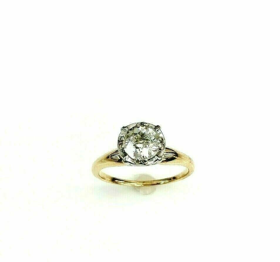 Antique 0.81 Carat t.w. Old Euro Diamond Wedding/Engagement Ring 14K Gold 1960's