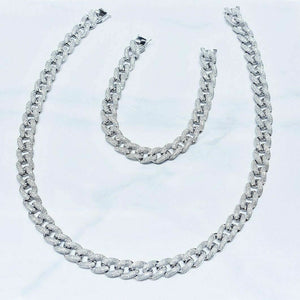 15.07 tcw Diamond Nacklace & Bracelet Set Curb Link in 14K White Gold