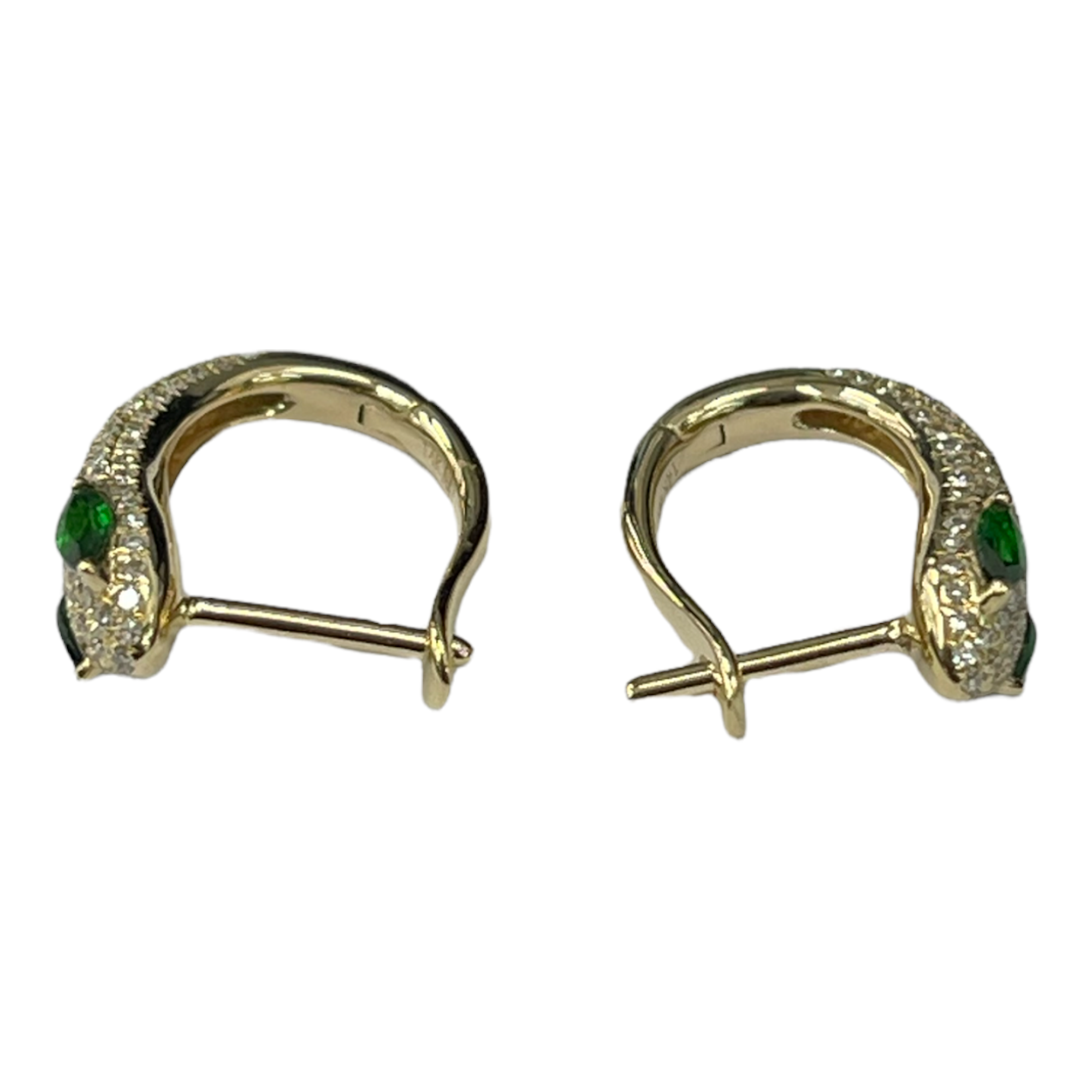 Micro Pave Diamond Serpent Huggie Earrings 14kt Yellow Gold