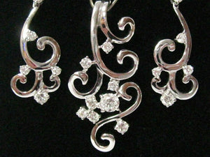 Fine Art Deco-Style Earrings & Necklace Set G VS1 Push Back 14k White Gold