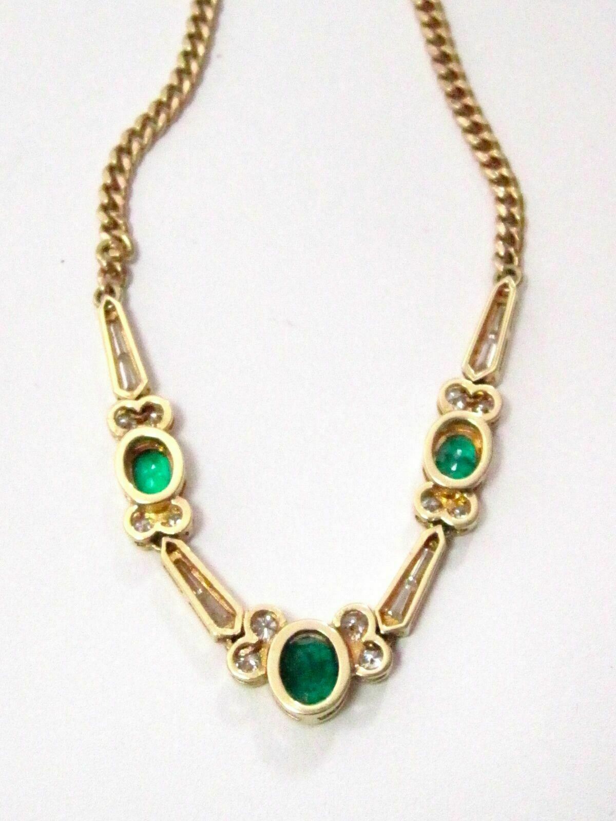 Fine 18k Yellow Gold Emerald and Diamond Pendant Necklace