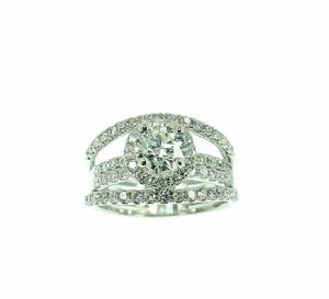 1.98 Carats t.w. Round Diamond Halo 4 Row Engagement Ring 14k Gold 0.87 Center