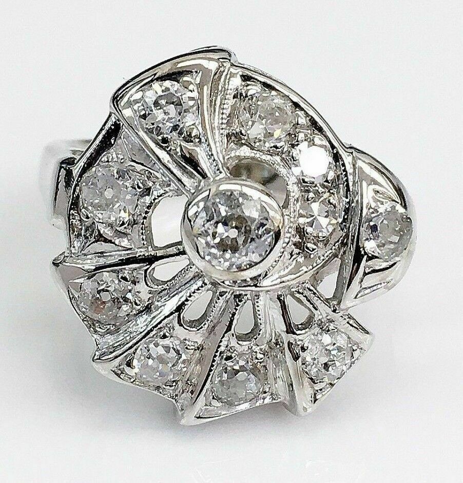 Antique Diamond Wedding Engagement Ring Circa 1950's 0.90 Carat t.w. 14K