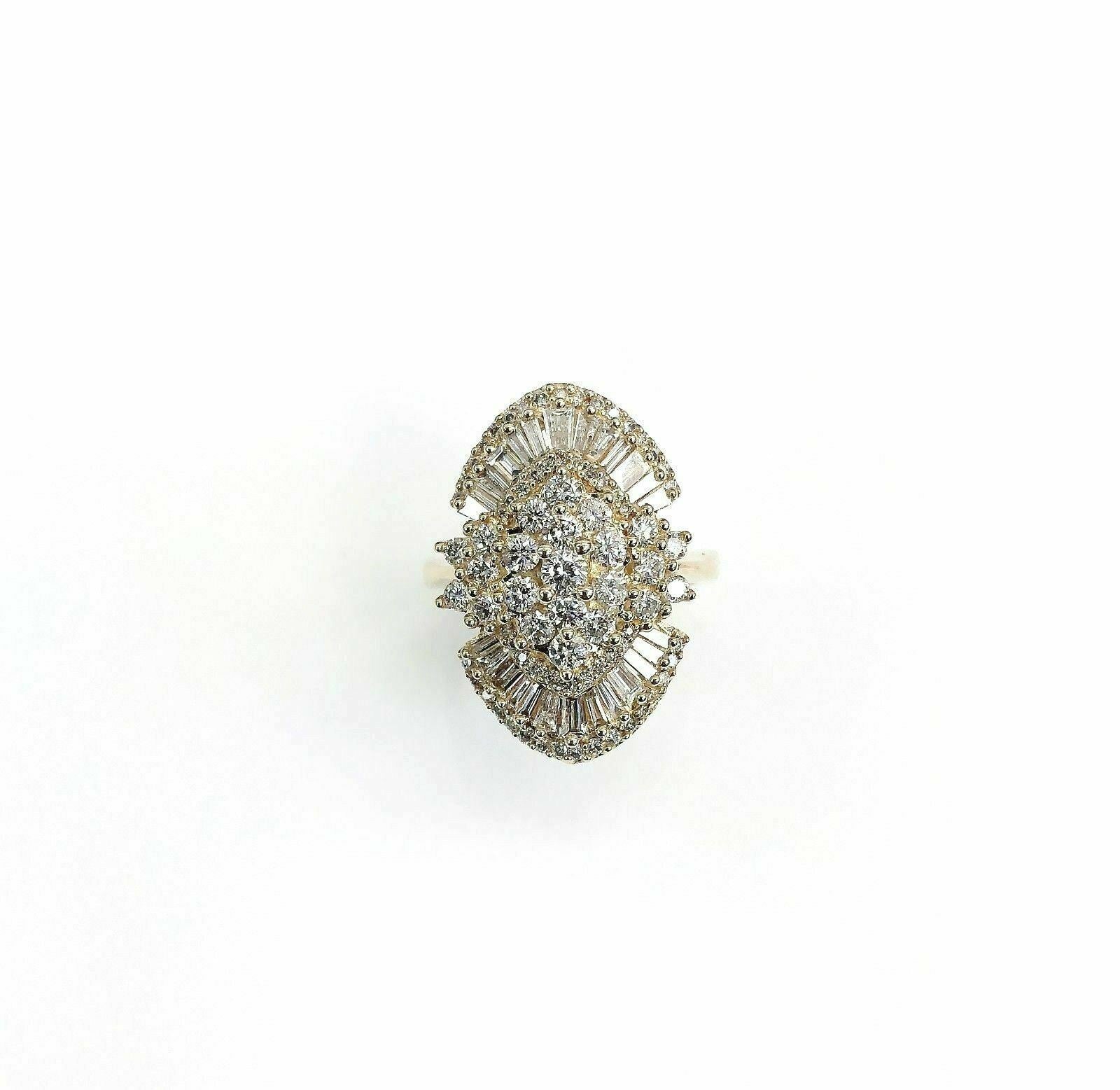 2.50 Carats Round and Baguette Cut Diamond Anniversary Ring 14K Yellow Gold