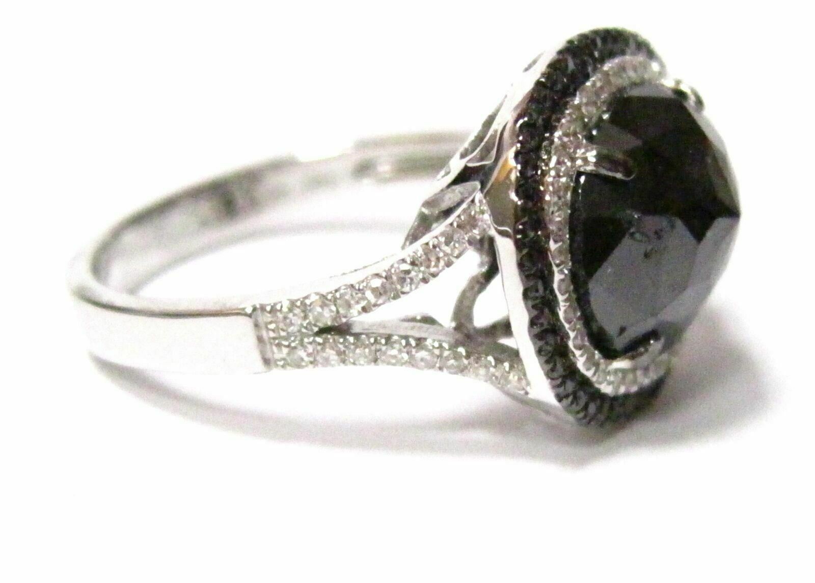 3.50 TCW Natural Oval Black Diamond Cocktail Ring SIze 6.5 14k White Gold