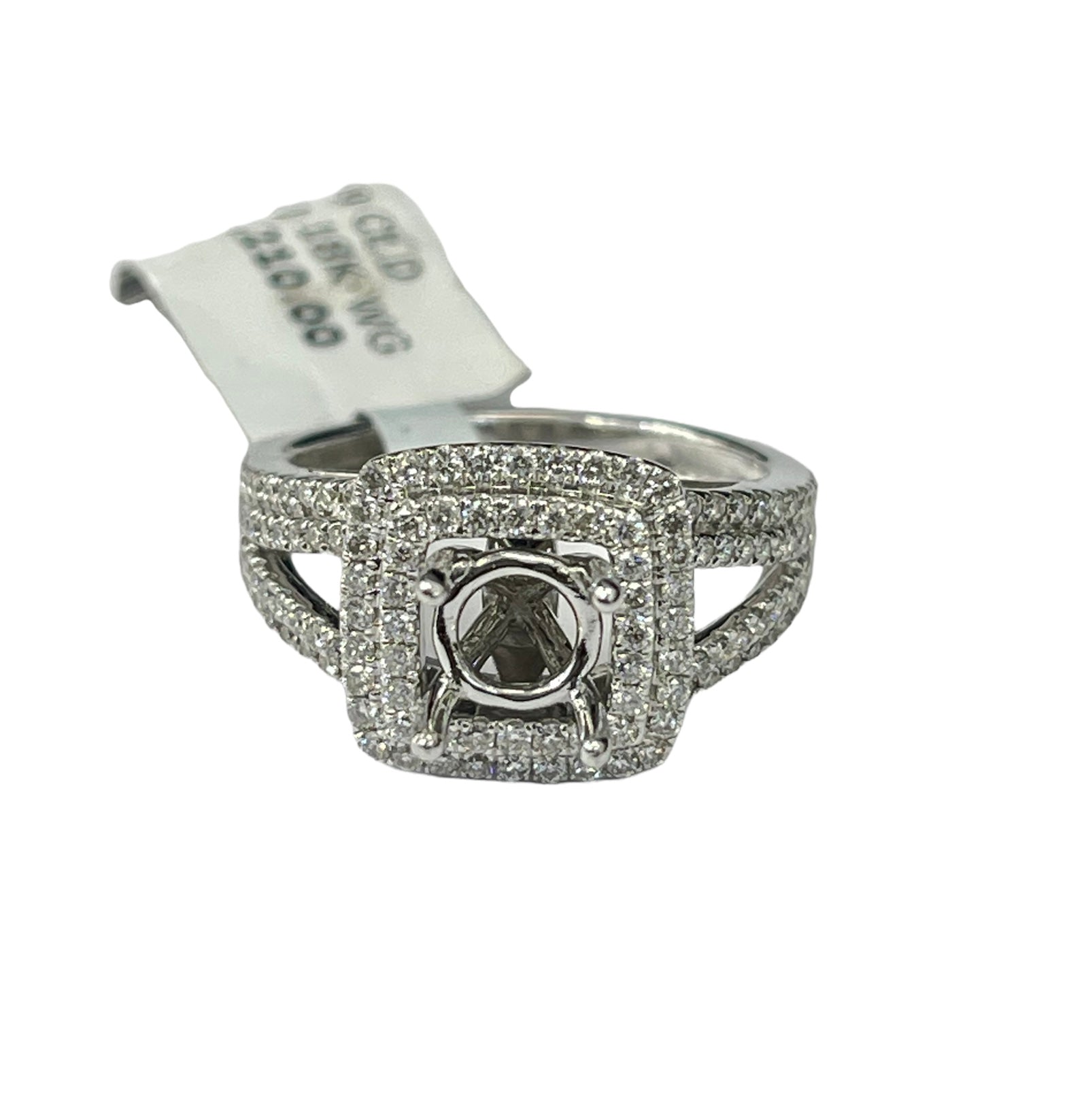4 Prong Semi-Mounting Double Halo Diamond Ring 18lt White Gold