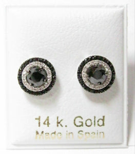 2.05 TCW Round Brilliant Cut Black Diamonds Stud Earrings 14k White Gold