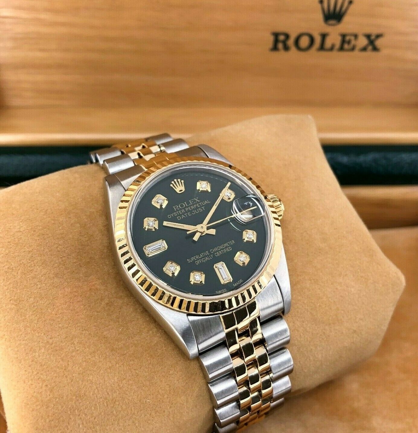 Rolex Midsize 31mm Datejust Diamond Dial 18K Yellow Gold Stainless Watch 68273