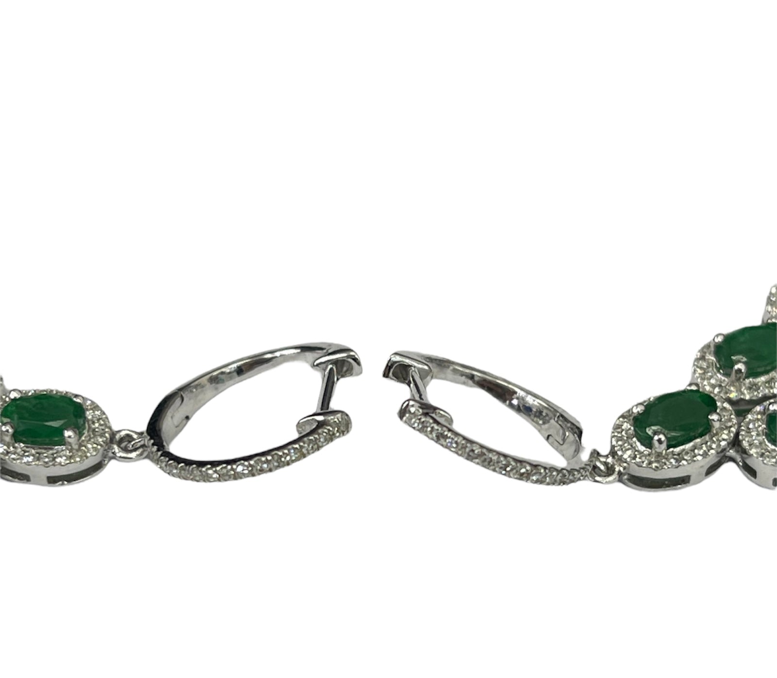 Emerald Gem Oval Cut Dangling Diamond Earrings White Gold 14kt
