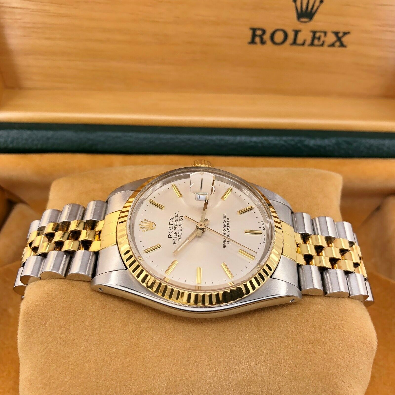 Rolex 36mm Datejust Watch 18K Yellow Gold Stainless Steel Ref 16013 Box & Papers