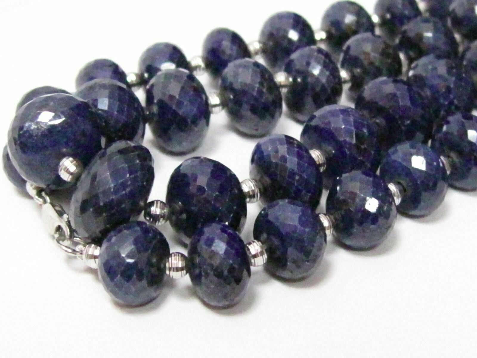 Fine 738 carats Natural Blue Sapphire String/Strand Necklace 21" 14kt White Gold