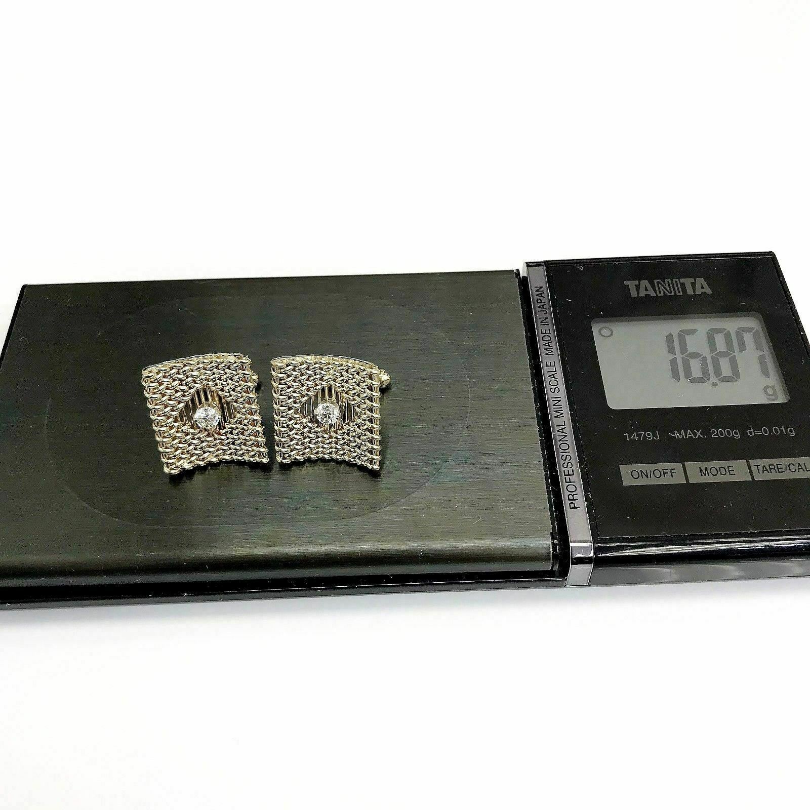 0.50 Carats Euro Diamond Basket Weave CuffLinks 14K Yellow Gold 0.85 x 0.75 Inch
