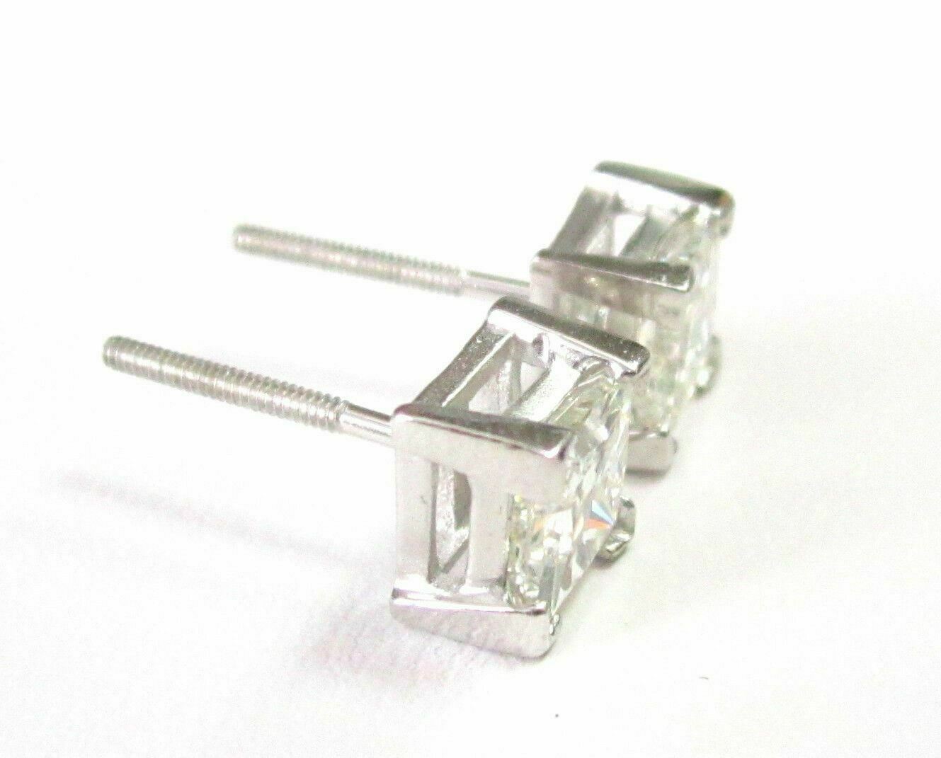 2.14 TCW Princess Cut Diamond Stud Earrings Screw Back G VS2-SI1 14k White Gold