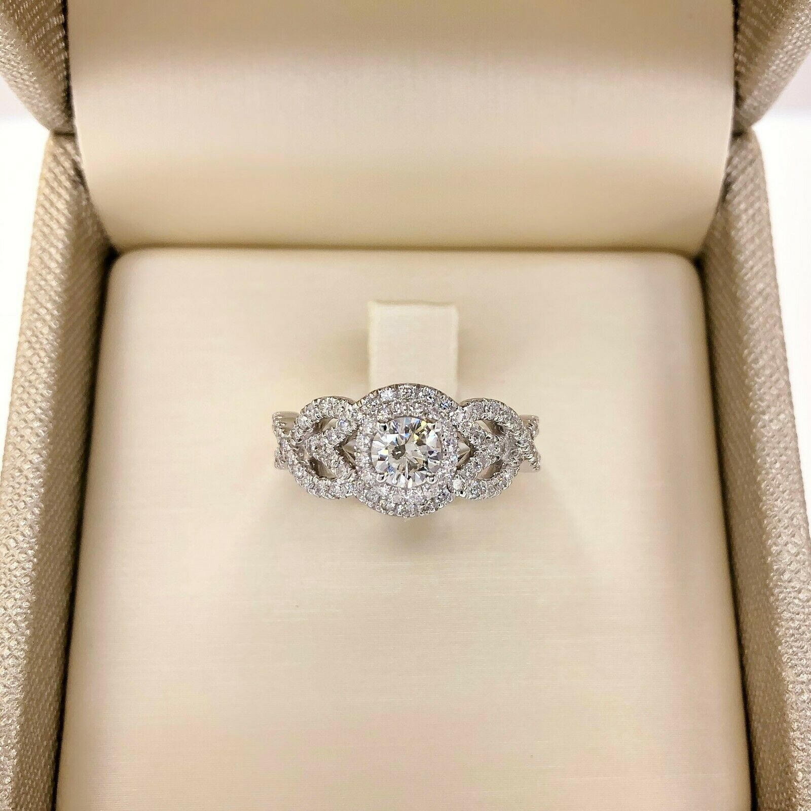 1.05 Carats t.w. Halo Diamond Wedding/ Anniversary Ring 0.40 Carat Center 14K