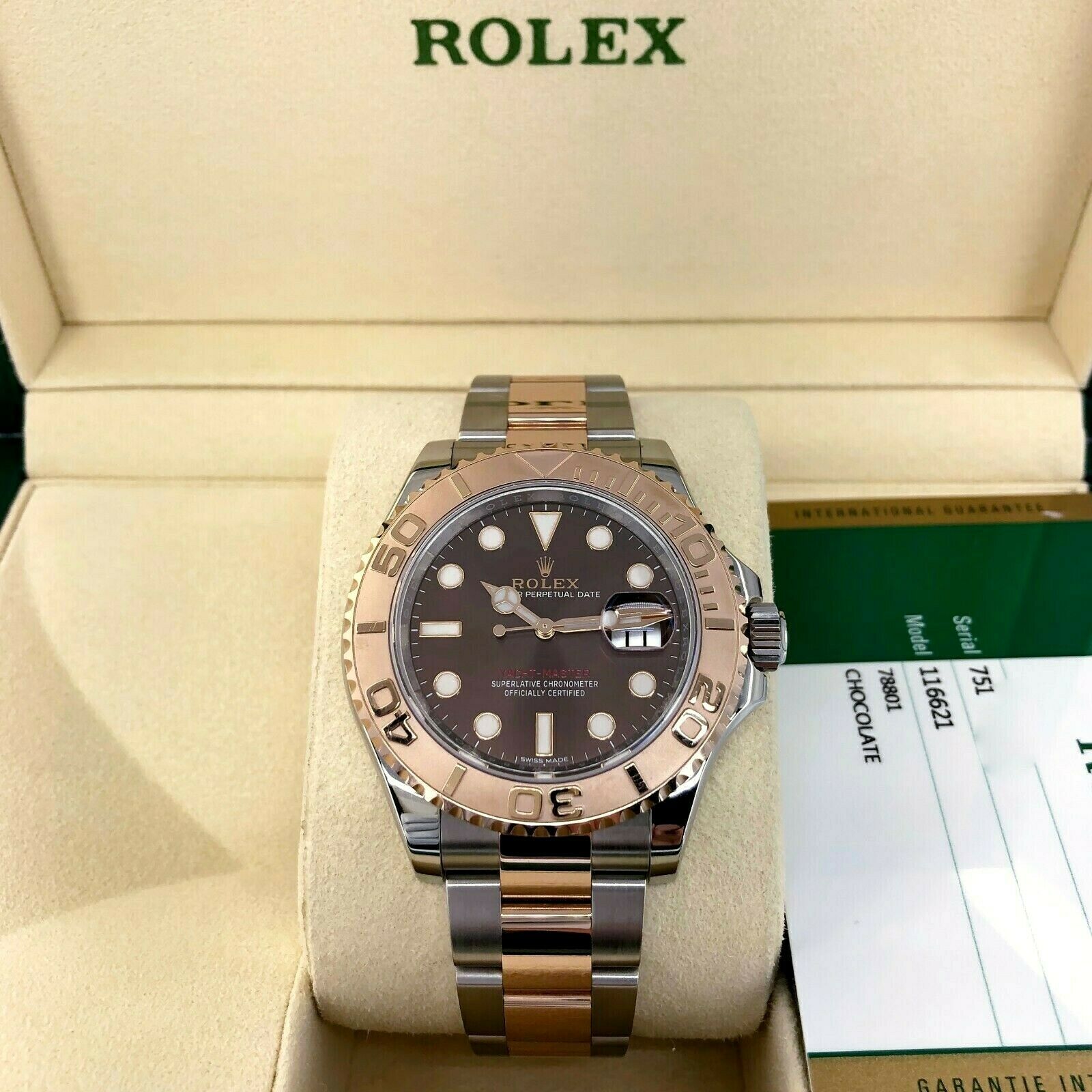 Rolex 40MM Mens Yacht-Master 18K Rose Gold and Steel Watch Ref #116621 Box Card