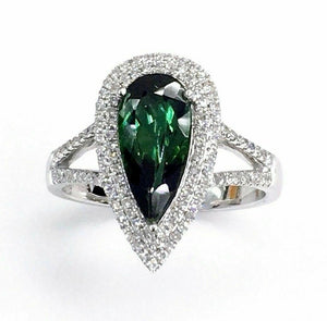 1.99 Carats t.w. Diamond and Green Tourmaline Double Halo Ring 14K Gold New