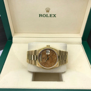 Rolex Day Date President 36mm Exotic Wood Dial Quartz 18k Yellow Gold Ref 19018