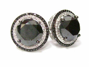 16.15 TCW Halo Round Black Diamond Stud Earrings Not Enhanced 18k White Gold