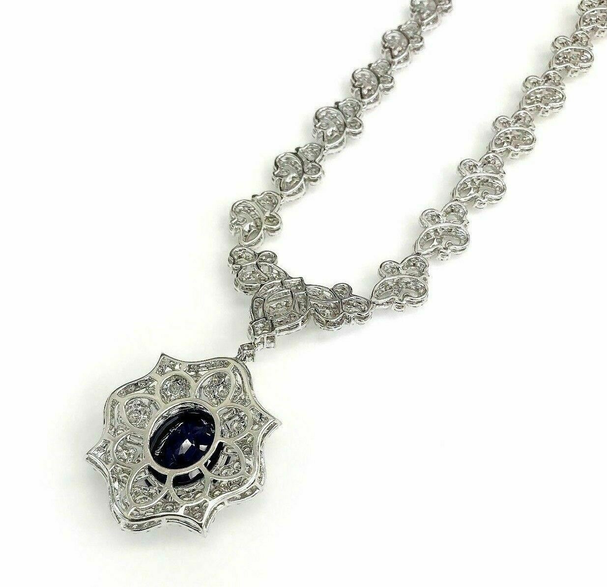 24.05 Carats t.w. Diamond and Blue Sapphire Dinner Necklace 18K Gold 38 Grams