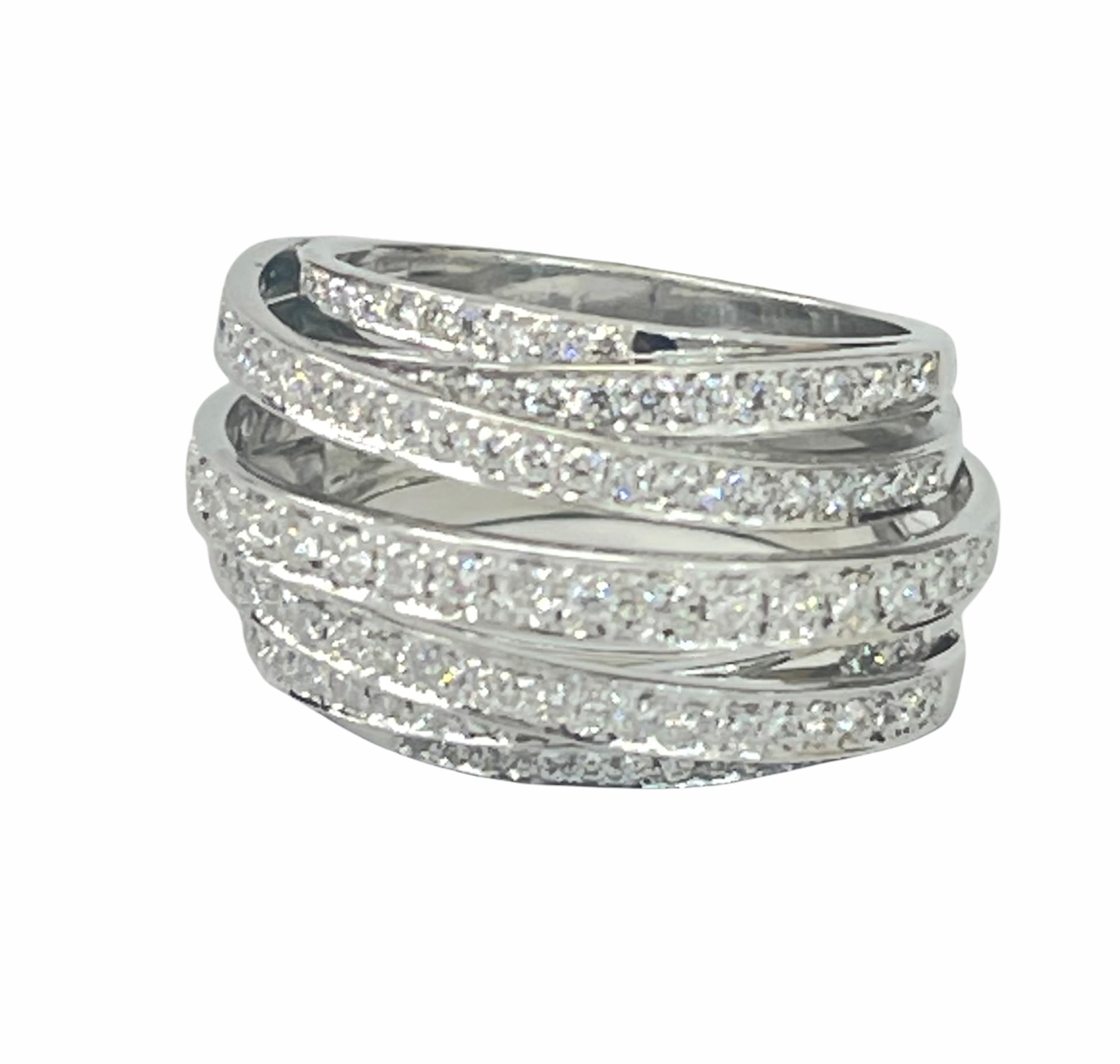 Round Brilliants Seven Ropes Fashion Diamond Ring White Gold 18kt
