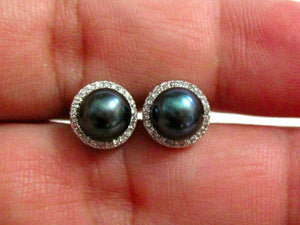 7mm Freshwater Pearl & Diamond Accents Stud Earrings Push Back 14k White Gold