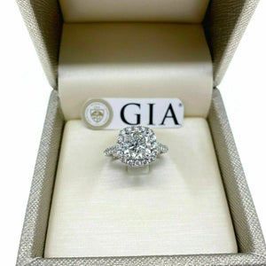2.87 Carats tw Cushion GIA F VS1 Halo Hand Made Engagement Ring 2.12 Ex Ex Cut