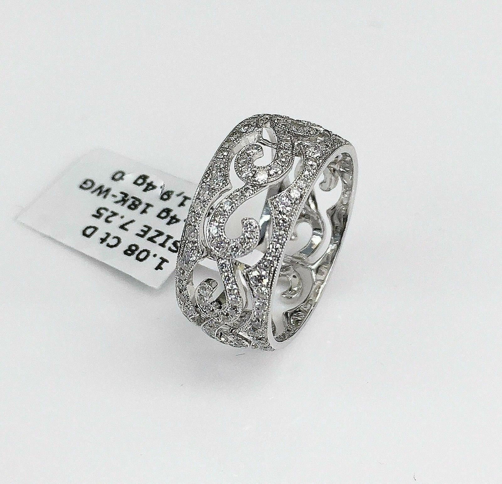 1.08 Carats t.w. Diamond Pave Eternity Ring 18K Gold Brand New 80% Diamonds