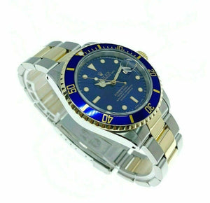 Rolex Blue Submariner Date 18K Yellow Gold & Steel Watch Ref 16613 with Papers