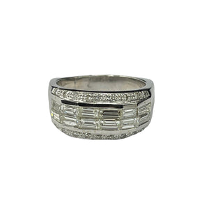 Unisex Baguettes Two Row Diamond Band Ring White Gold 18kt