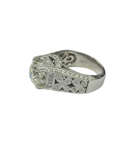 Round Brilliant EGL Certified Art Deco Diamond Ring White Gold