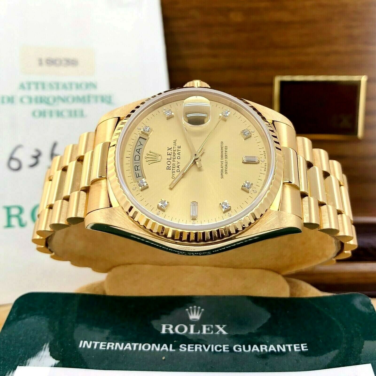 Rolex Day Date President 18K Yellow Gold 36mm Watch 18038 Factory Diamond Dial