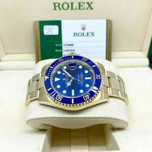 Rolex 40MM 18K Yellow Gold Blue Submariner Date Ref 116618LB Box and Card
