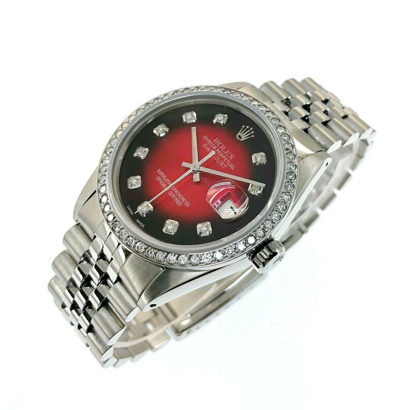 Rolex 36MM Datejust Diamond Vignette Dial & Bezel Jubilee Band Steel Watch 16030