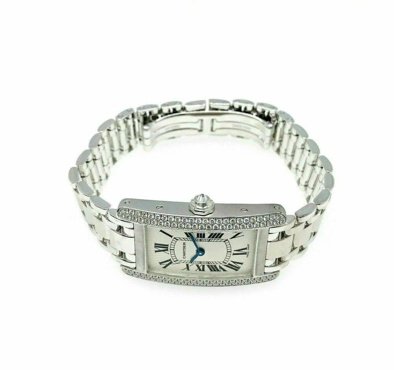 Womens Cartier Tank Americaine Factory Set Diamond Watch Solid 18K White Gold