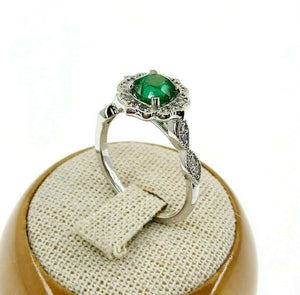 1.37 Carats t.w. Diamond and Emerald Halo with Accents Pave Ring 14K Gold