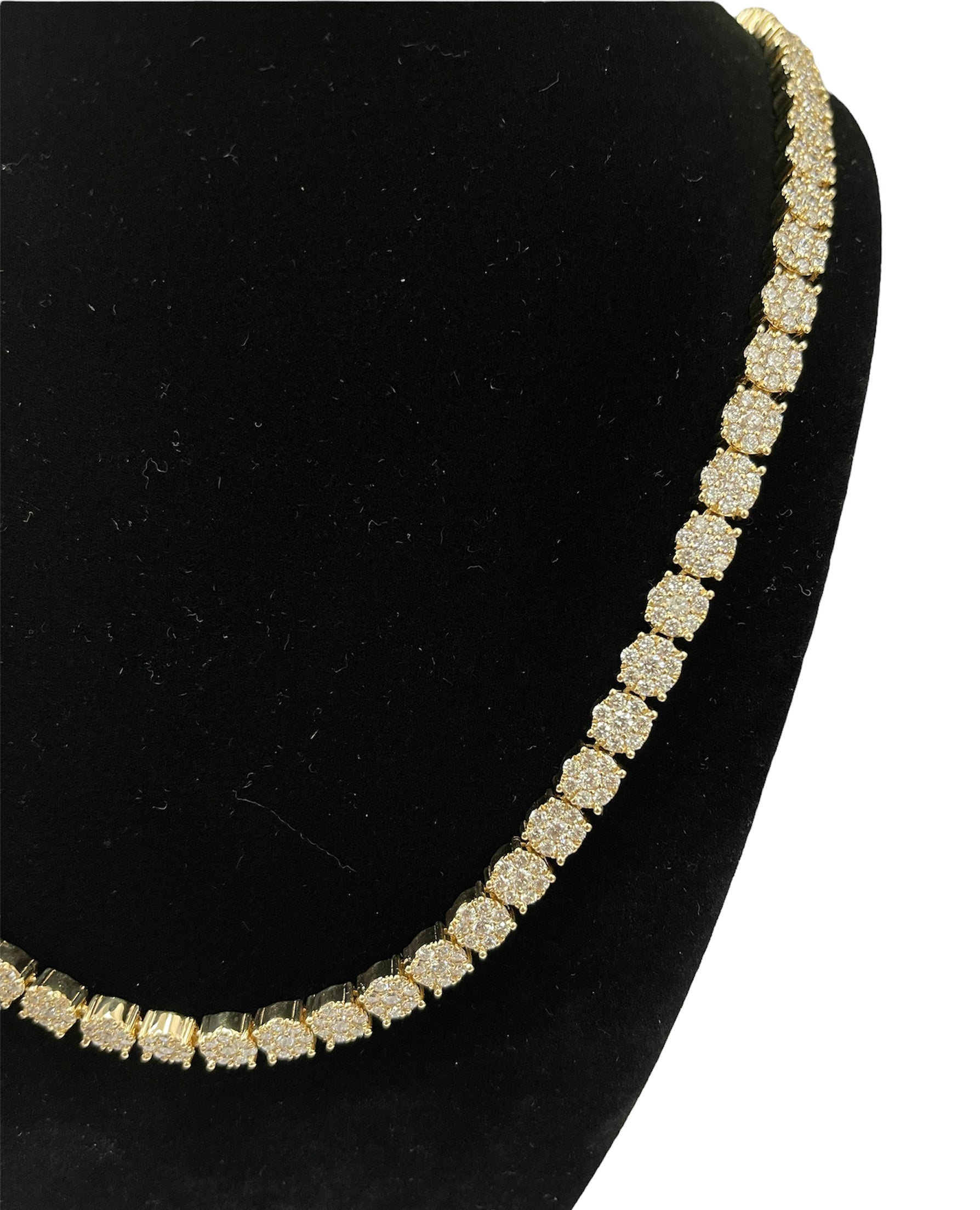 Round Brilliant Cluster Tennis Necklace Chain 24.19 Carats Yellow Gold
