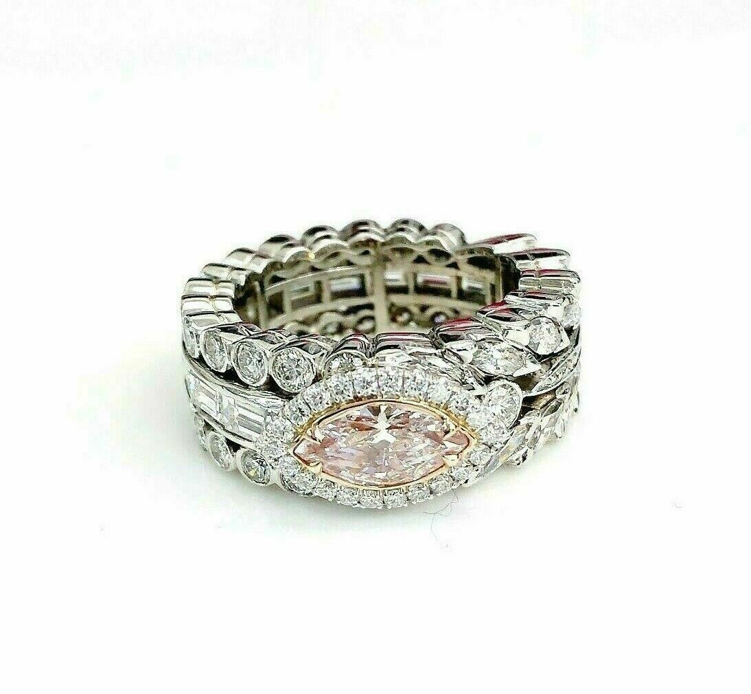 Natural 0.81 Carat GIA Fancy Pink Diamond w 3.60 Carats in Custom Eternity Ring