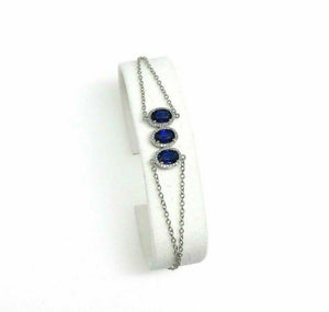 1.87 Carats Halo Blue Sapphire and Diamond Bracelet 14K White Gold