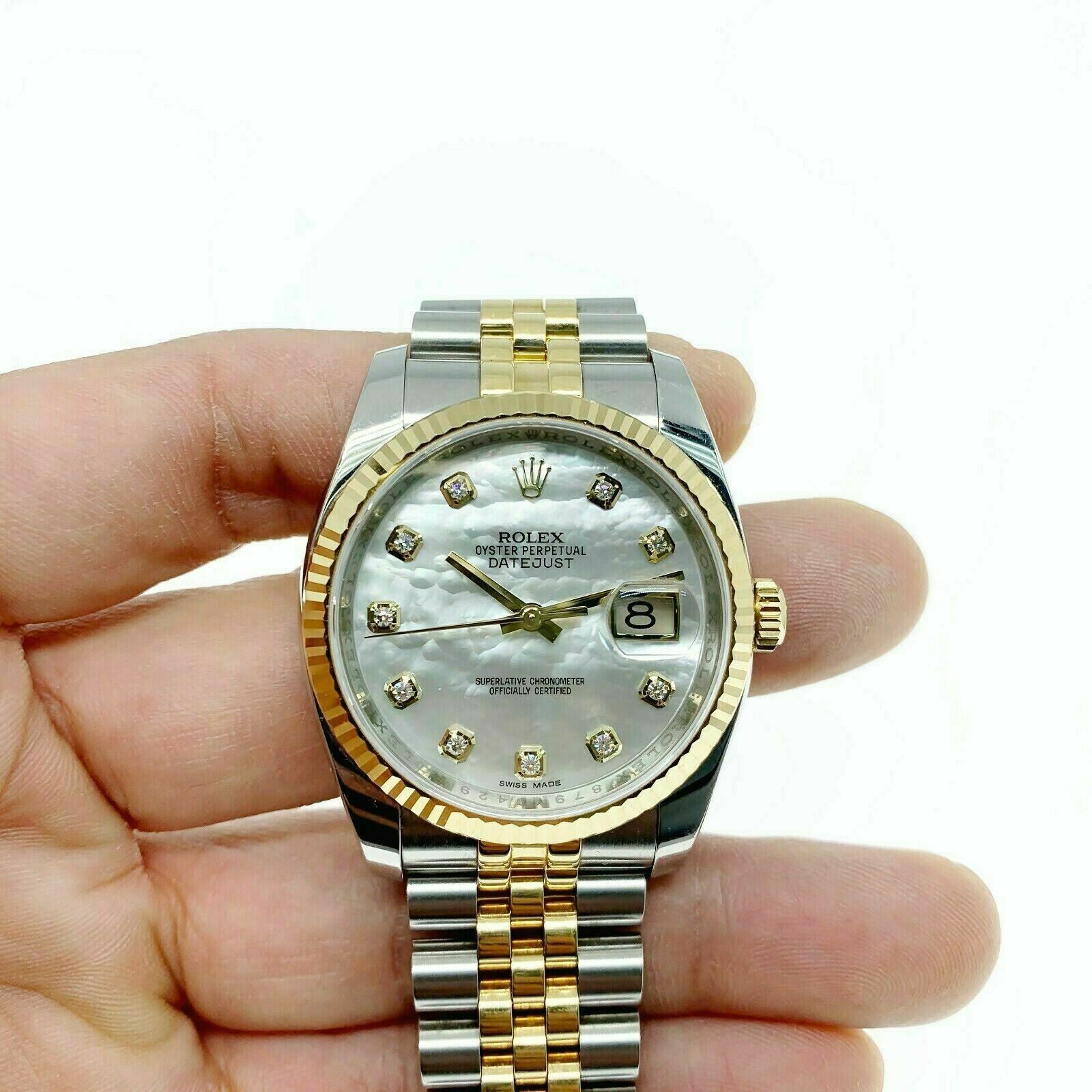 Rolex 36MM Datejust Watch 18KGold Stainless 116233 Factory Diamond MotherPearl