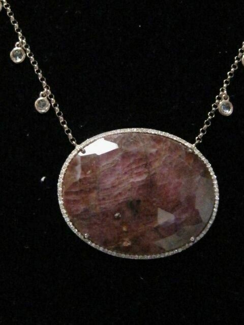 42.77 TCW Natural Rough Ruby & Diamond Accents Pendant Necklace 14k Rose Gold